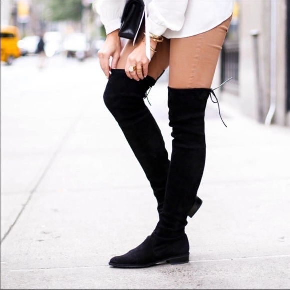 Stuart Weitzman Lowland Suede Over-the-Knee Boots in Black Size 7.5 - Picture 1 of 14